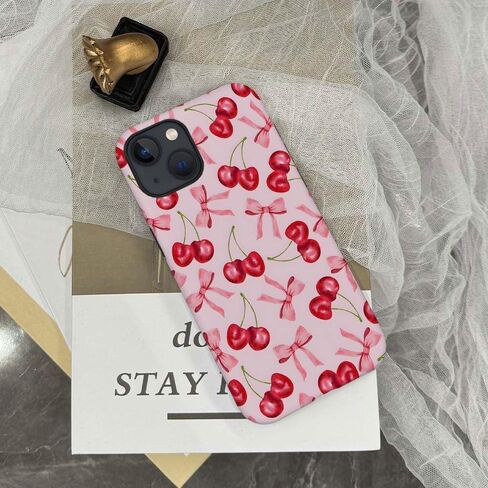 Case Compatible with for iPhone 15 Plus,Pink Cherry Fruit Ribbon Bow Phone Case Drop Protection,Soft Shockproof for Girl Women Boy Men,Case for iPhone 15 Plus in Saudi Arabia