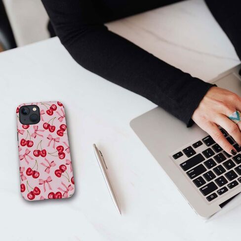 Case Compatible with for iPhone 15 Plus,Pink Cherry Fruit Ribbon Bow Phone Case Drop Protection,Soft Shockproof for Girl Women Boy Men,Case for iPhone 15 Plus in Saudi Arabia