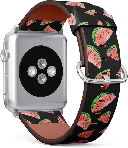 متوافق مع ساعة Apple (صغيرة 38 ملم/40 ملم) السلسلة 1،2،3،4 - سوار جلدي بديل لسوار المعصم - فاكهة البطيخ بألوان مائية in Saudi Arabia