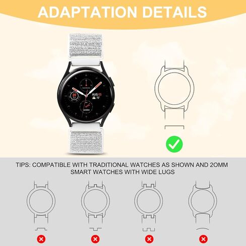 Quick Release Band Shiny Elastic Nylon Band Compatible with Samsung Galaxy Watch 5 Pro 45mm/Galaxy Watch 5 /Galaxy Active 40mm / Galaxy Watch 3 41mm / Galaxy Watch 42mm / Galaxy Watch 4 44mm 40mm / Galaxy Watch 4 Classic 46 mm 42 mm, 20mm Nylon Band Women in Saudi Arabia
