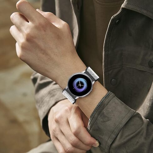 Quick Release Band Shiny Elastic Nylon Band Compatible with Samsung Galaxy Watch 5 Pro 45mm/Galaxy Watch 5 /Galaxy Active 40mm / Galaxy Watch 3 41mm / Galaxy Watch 42mm / Galaxy Watch 4 44mm 40mm / Galaxy Watch 4 Classic 46 mm 42 mm, 20mm Nylon Band Women in Saudi Arabia