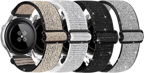 Quick Release Band Shiny Elastic Nylon Band Compatible with Samsung Galaxy Watch 5 Pro 45mm/Galaxy Watch 5 /Galaxy Active 40mm / Galaxy Watch 3 41mm / Galaxy Watch 42mm / Galaxy Watch 4 44mm 40mm / Galaxy Watch 4 Classic 46 mm 42 mm, 20mm Nylon Band Women in Saudi Arabia