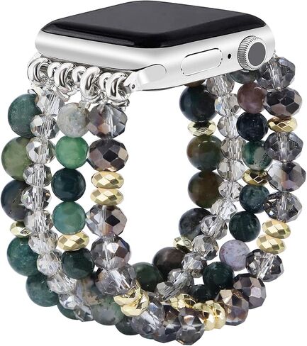 JR.DM Natural Stone Bracelet Beaded-Bands Compatible with Apple Watch Series 9 8 7 6 5 4 3 2 1, Handmade Elastic Stretch Beads Fancy Boho Strap for iWatch Band 38/40/41/42/44/45/49mm Women in Saudi Arabia