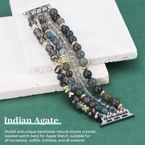 JR.DM Natural Stone Bracelet Beaded-Bands Compatible with Apple Watch Series 9 8 7 6 5 4 3 2 1, Handmade Elastic Stretch Beads Fancy Boho Strap for iWatch Band 38/40/41/42/44/45/49mm Women in Saudi Arabia