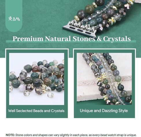 JR.DM Natural Stone Bracelet Beaded-Bands Compatible with Apple Watch Series 9 8 7 6 5 4 3 2 1, Handmade Elastic Stretch Beads Fancy Boho Strap for iWatch Band 38/40/41/42/44/45/49mm Women in Saudi Arabia