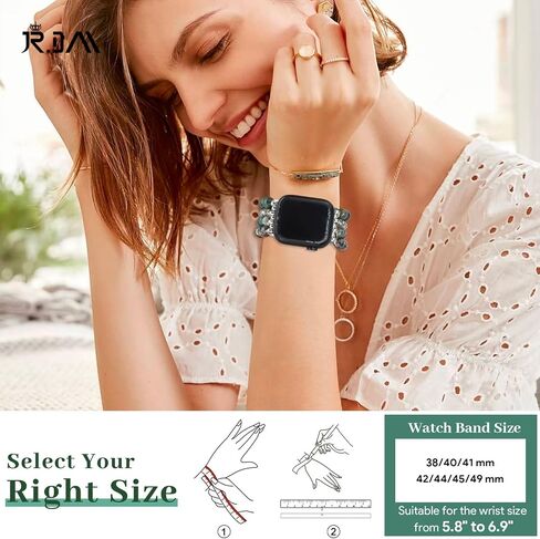 JR.DM Natural Stone Bracelet Beaded-Bands Compatible with Apple Watch Series 9 8 7 6 5 4 3 2 1, Handmade Elastic Stretch Beads Fancy Boho Strap for iWatch Band 38/40/41/42/44/45/49mm Women in Saudi Arabia
