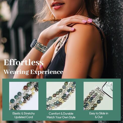 JR.DM Natural Stone Bracelet Beaded-Bands Compatible with Apple Watch Series 9 8 7 6 5 4 3 2 1, Handmade Elastic Stretch Beads Fancy Boho Strap for iWatch Band 38/40/41/42/44/45/49mm Women in Saudi Arabia