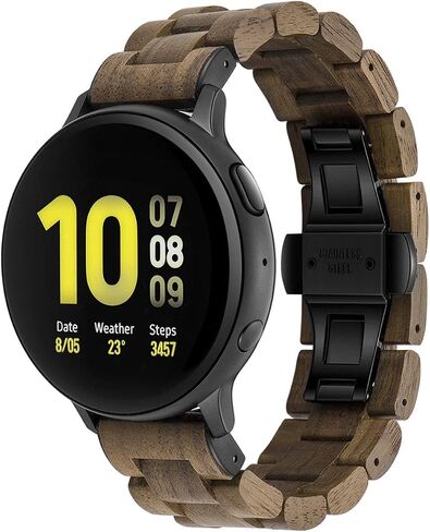 Wooden Band 20mm, Compatible for Samsung Galaxy Watch/Gear S2 S3/ Active/Active 2, Natural Wood Red Sandalwood Stainless Steel Link Bracelet Strap for Samsung Galaxy Watch 40/42/44mm in Saudi Arabia