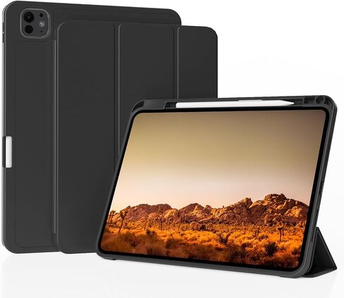 حافظة KenKe iPad Pro 5 مقاس 11 بوصة 2024 (الجيل الخامس) مع حامل أقلام رصاص، غطاء حماية ناعم خلفي ثلاثي الطي من مادة TPU مقاوم للصدمات، يدعم شحن القلم الرصاص، خاصية النوم/الاستيقاظ التلقائي لجهاز iPad Pro 11، وردي in Kuwait