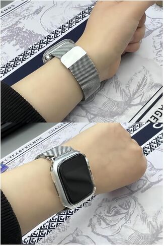 Women Men Magnetic Stainless Steel Metal Strap Compatible with Apple Watch Band 42mm 44mm 45mm 49mm Series 9/Ultra2/SE/SE2/Ultra/8/7/6/5/4(Pink) in Saudi Arabia