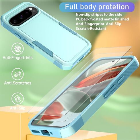 for Google Pixel 9 Pro XL Case with HD Screen Protector Heavy Duty Rugged Full-Body Shockproof Military Grade Protection (Mint Green) in Saudi Arabia