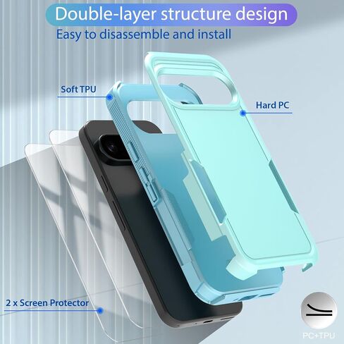 for Google Pixel 9 Pro XL Case with HD Screen Protector Heavy Duty Rugged Full-Body Shockproof Military Grade Protection (Mint Green) in Saudi Arabia