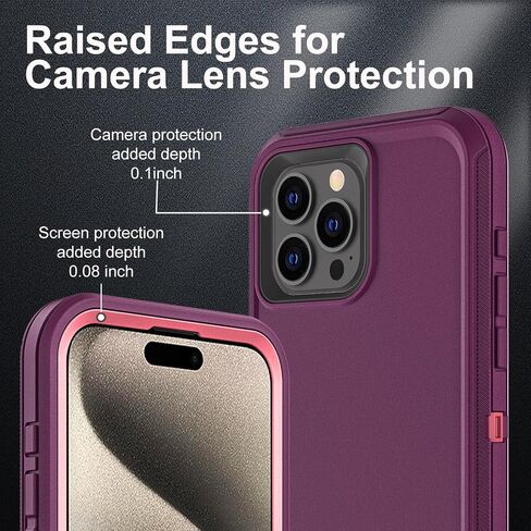 for iPhone 15 Pro Max Case, Military Grade 3 in 1 Heavy Duty Shockproof/Drop Proof/Dust Proof Case with 2Pcs Tempered Glass Screen Protector (Black/Grey) in Saudi Arabia