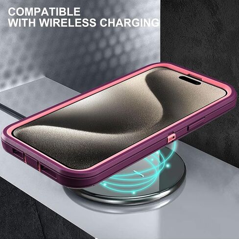 for iPhone 15 Pro Max Case, Military Grade 3 in 1 Heavy Duty Shockproof/Drop Proof/Dust Proof Case with 2Pcs Tempered Glass Screen Protector (Black/Grey) in Saudi Arabia