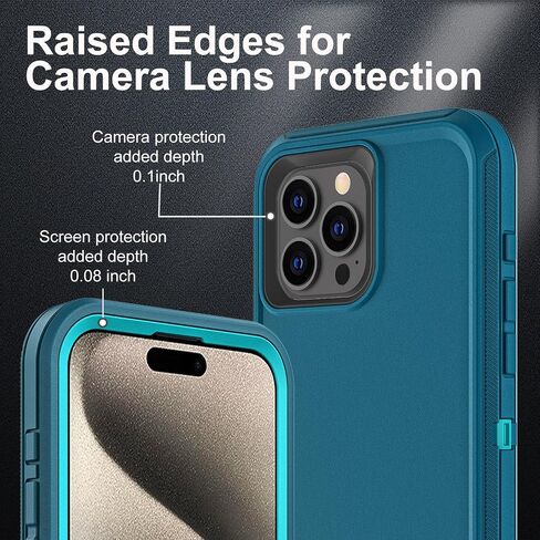 for iPhone 15 Pro Max Case, Military Grade 3 in 1 Heavy Duty Shockproof/Drop Proof/Dust Proof Case with 2Pcs Tempered Glass Screen Protector (Black/Grey) in Saudi Arabia