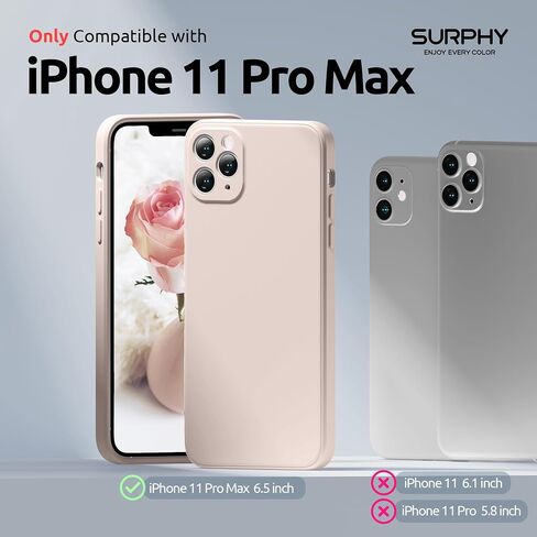 SURPHY Design for iPhone 11 Pro Max Case with Camera Protection, Straight Edge Design Liquid Silicone Slim Case, Light Pink in Saudi Arabia