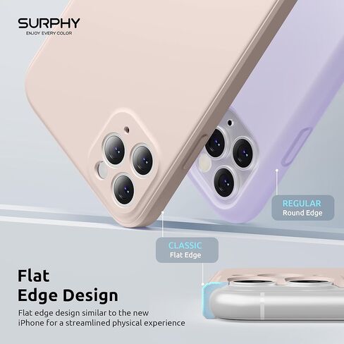 SURPHY Design for iPhone 11 Pro Max Case with Camera Protection, Straight Edge Design Liquid Silicone Slim Case, Light Pink in Saudi Arabia