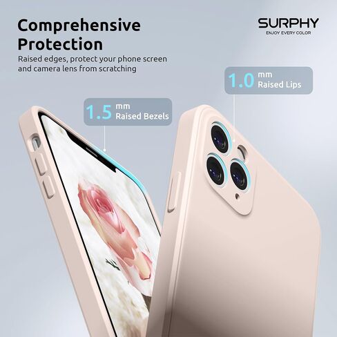 SURPHY Design for iPhone 11 Pro Max Case with Camera Protection, Straight Edge Design Liquid Silicone Slim Case, Light Pink in Saudi Arabia