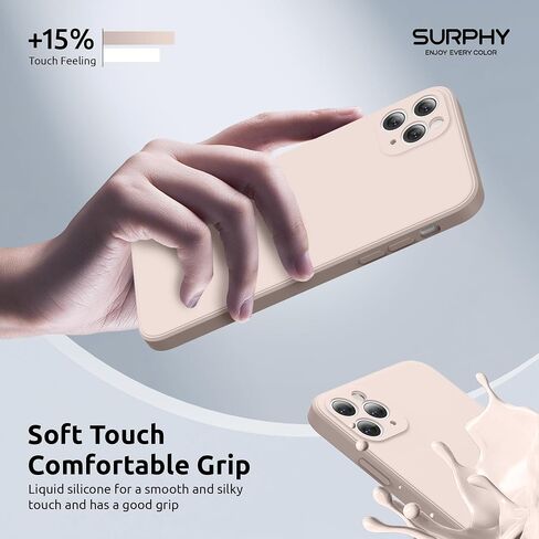 SURPHY Design for iPhone 11 Pro Max Case with Camera Protection, Straight Edge Design Liquid Silicone Slim Case, Light Pink in Saudi Arabia