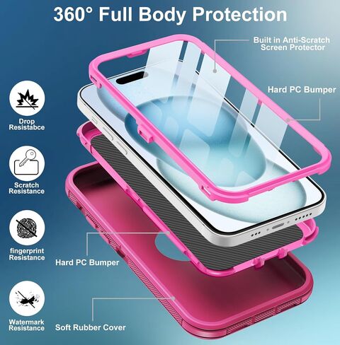 for iPhone 15 Plus Case, with Built in Screen Protector Heavy Duty Drop Protection, Full Body Rugged Shockproof Dust Proof Protective Phone Cover for Apple iPhone 15 Plus 6.7" Black in Kuwait
