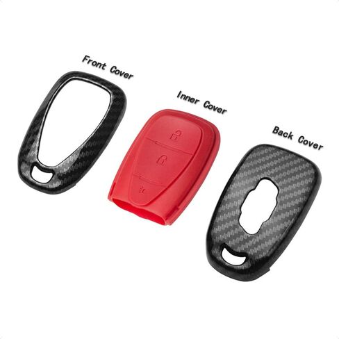 TANGSEN Key Fob Case Compatible with Chevrolet Blazer Cruze Equinox Sonic Spark Traverse TRAX 3 Button Keyless Entry Remote Black Carbon Fiber Pattern ABS Black Silicone Cover in Saudi Arabia