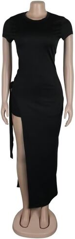 Aro Lora Womens Sexy 2 Piece Outfits Short Sleeve Cut Out Side Slit Maxi Dress and Short Set in Saudi Arabia