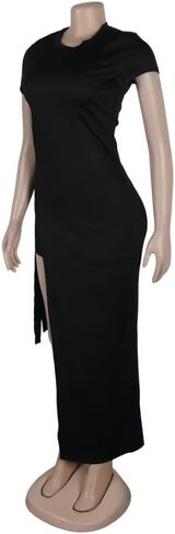 Aro Lora Womens Sexy 2 Piece Outfits Short Sleeve Cut Out Side Slit Maxi Dress and Short Set in Saudi Arabia