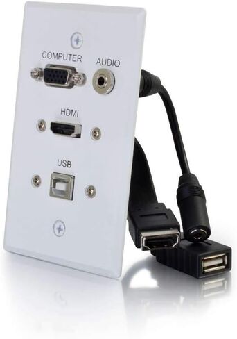لوحة حائط C2G Legrand VGA 3.5 مم، تمر عبر لوحة الحائط مع مدخلات الكمبيوتر والصوت، لوحة حائط من الألومنيوم المصقول، لوحة حائط VGA، عدد 1، C2G 40506 in Saudi Arabia