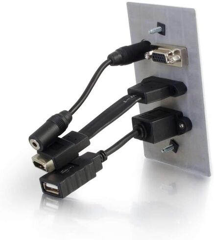 لوحة حائط C2G Legrand VGA 3.5 مم، تمر عبر لوحة الحائط مع مدخلات الكمبيوتر والصوت، لوحة حائط من الألومنيوم المصقول، لوحة حائط VGA، عدد 1، C2G 40506 in Saudi Arabia