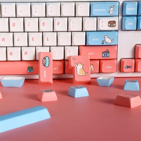 (أغطية المفاتيح فقط) 104+24 XDA مجموعة أغطية المفاتيح PBT Dye Sublimation ANSI ISO Layout for GK61 64 68 84 87 104 108 لوحات المفاتيح الميكانيكية (Cute Cat) in Kuwait