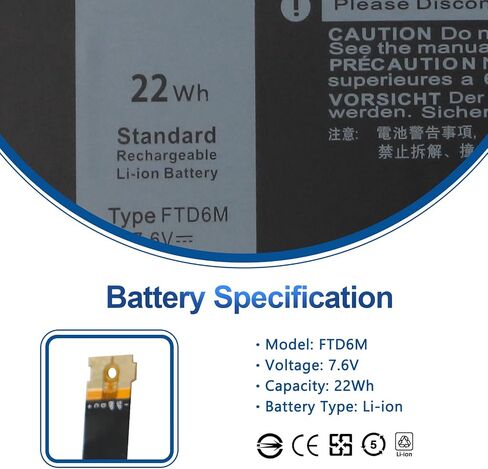 استبدال بطارية الكمبيوتر المحمول FTD6M لسلسلة لوحة المفاتيح Dell Latitude 7285 2 في 1 i7-7Y75 Intel i5-7Y57 12.3 بوصة 12.3 بوصة 06HHW5 6HHW5 K17M K17M-BK-US T0T32 GC02002190L G99QA050H BQ40370 22Wh 2750 مللي أمبير في الساعة in Saudi Arabia