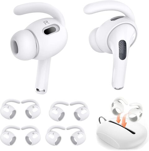 4 Pairs Replacement Ear Hooks for AirPods Pro 2 with Silicone Storage Pouch, Earbuds Cover for AirPods Pro2 Accessory Wing Ear Tips White in Saudi Arabia