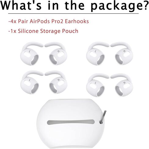 4 Pairs Replacement Ear Hooks for AirPods Pro 2 with Silicone Storage Pouch, Earbuds Cover for AirPods Pro2 Accessory Wing Ear Tips White in Saudi Arabia