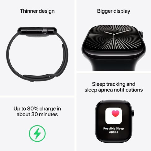 Apple Watch Series 10 [GPS + Cellular 46mm case] Smartwatch with Jet Black Aluminium Case with Black Sport Band - M/L. Fitness Tracker, ECG App, Always-On Retina Display, Water Resistant in Saudi Arabia