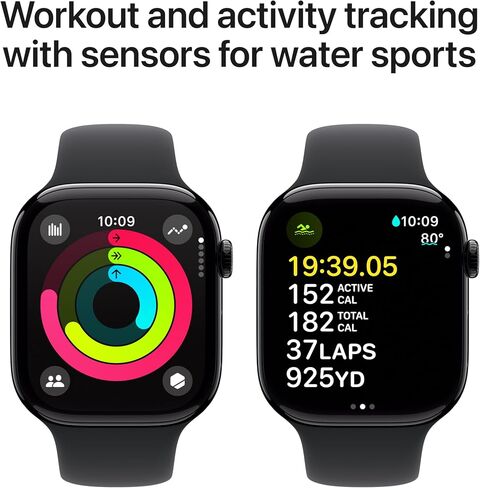 Apple Watch Series 10 [GPS + Cellular 46mm case] Smartwatch with Jet Black Aluminium Case with Black Sport Band - M/L. Fitness Tracker, ECG App, Always-On Retina Display, Water Resistant in Saudi Arabia