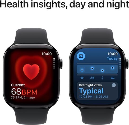Apple Watch Series 10 [GPS + Cellular 46mm case] Smartwatch with Jet Black Aluminium Case with Black Sport Band - M/L. Fitness Tracker, ECG App, Always-On Retina Display, Water Resistant in Saudi Arabia