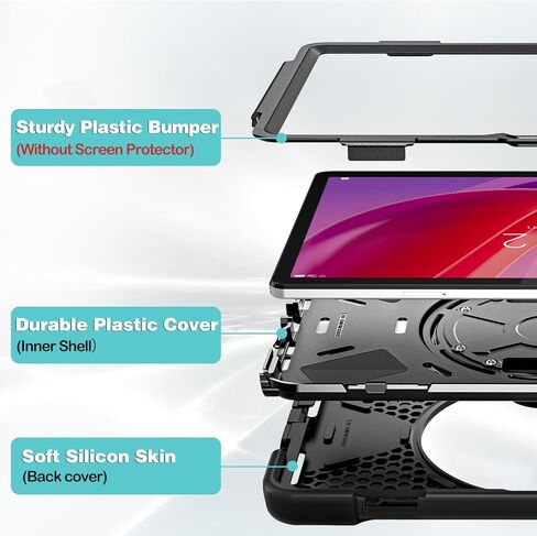 ProCase Protective Case for Lenovo Tab M11 / Lenovo Tab K11 LTE 2024, Rugged Heavy Duty Shockproof Rotating Kids Cover with 360° Rotate Kickstand & Shoulder Strap for Tab TB330FU TB330XU -Black in Saudi Arabia