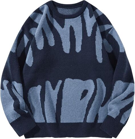 SHENHE Men's Graphic Crewneck Long Sleeve Sweater Drop Shoulder Knit Pullover Sweater Top in Saudi Arabia