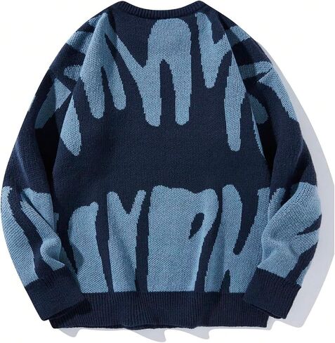 SHENHE Men's Graphic Crewneck Long Sleeve Sweater Drop Shoulder Knit Pullover Sweater Top in Saudi Arabia