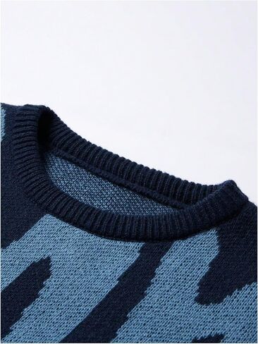 SHENHE Men's Graphic Crewneck Long Sleeve Sweater Drop Shoulder Knit Pullover Sweater Top in Saudi Arabia