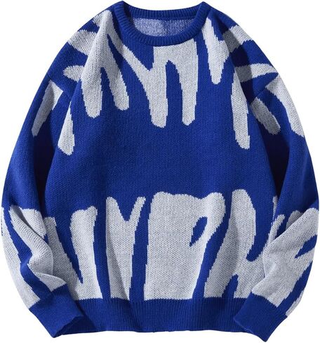 SHENHE Men's Graphic Crewneck Long Sleeve Sweater Drop Shoulder Knit Pullover Sweater Top in Saudi Arabia