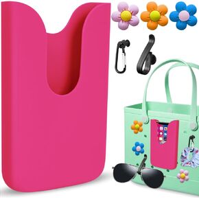 Silicone Phone Holder Compatible with Bogg Bag , Bogg Accessories, Soft Silicone Charm Insert Accessories and Attachment Phone Case Holder Insert for Beach Bog Tote Bag,Fit for All Cell Phones (Pink)
