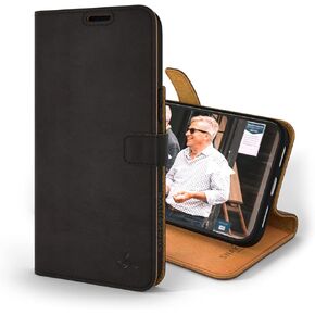Snakehive iPhone 14 Pro Leather Case | Genuine Leather Wallet Phone Case with Card Holder | Flip Folio Case/Cover with Stand | Compatible with iPhone 14 Pro | (Brown)