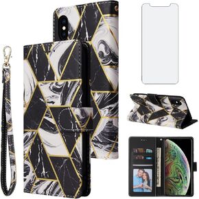 Asuwish Compatible with iPhone Xs Max Wallet Case and Tempered Glass Screen Protector Leather Flip Card Holder Phone Cover for i X XR Xsmax 10x SX Xmax 10xs 10s 10 Plus Xmaxs Women Men Rose Gold