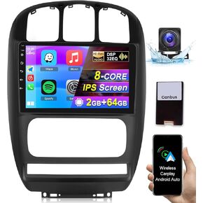 8-Core Android 13 Car Stereo for Chrysler Town & Country 2001-2007 - 2+64G 10.1 Inch IPS Touchscreen Radio - Wireless Carplay/Android Auto/WiFi/DSP 32EQ/GPS + AHD Backup Camera + Mic