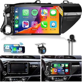 8Core 6+128G Car Radio for Toyota Hilux 2015 2016 2017 2018 2019 2020 Wireless Carplay Android Auto,10.1 inch 1280*720P IPS Touch Screen, Android/GPS/WiFi/32band DSP Audio/Bluetooth/SWC/Backup Camera