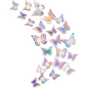 pinkblume Iridescent Pink Butterfly Decorations Stickers Blush 3D Butterfies Wall Art Removable Wall Decals for Holographic Pastel Home Living Room Baby Bedroom Showcase Nursery Decor (27PCS)