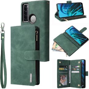 LBYZCASE for TCL 30 XE 5G Case with Card Holder,Durable Luxury Magnetic Folio Flip Leather Zipper Pocket Wrist Strap Kickstand Women Men Phone Case Cover for TCL 30 XE 5G (Blue)