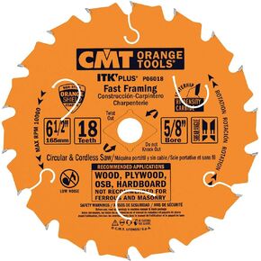CMT P06018 ITK PLUS Saw Blade for Fast Framing, 6-1/2 X 18 Teeth, 10° ATB + Shear Angle, 5/8-Inch <> Bore