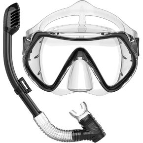 مجموعة غص للكبار من BuyCard، قناع غص مع رؤية بانورامية، معدات غطس مضادة للضباب ومضادة للتسرب، غص علوي جاف للغوص والتدريب على السباحة، فضي in Kuwait